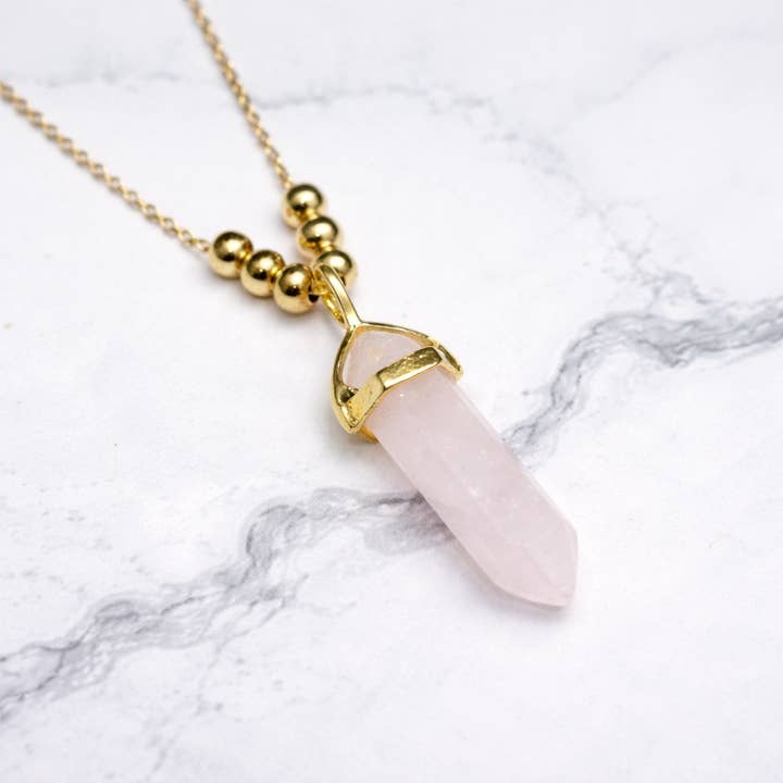 Rose Quartz Necklace – Stainless Steel for wholesale by JorieJewelry