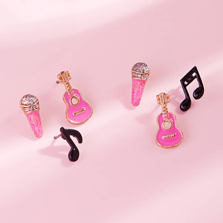 Sensibling Corp. - Wholesale Jewelry Set - 3PAIRS - Enamel Guitar Mic Music Note Stud Earring Set
3
