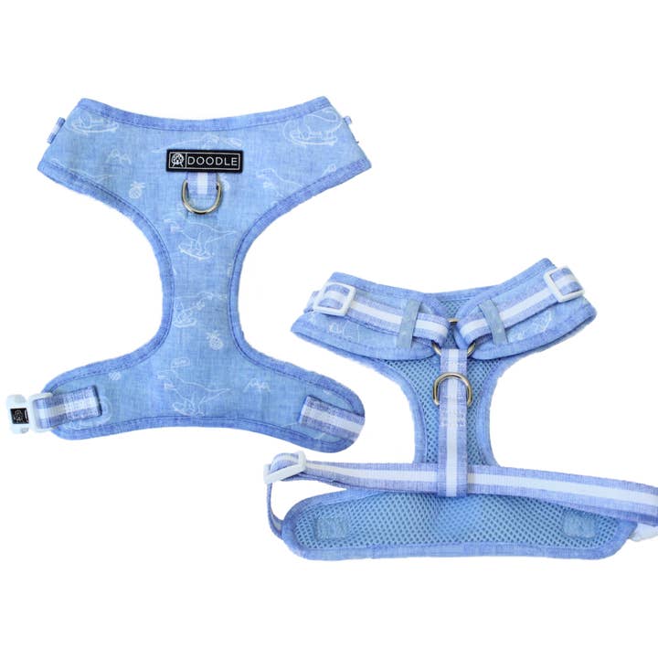 CHAMBRAY DINO - ADJUSTABLE HARNESS for wholesale by Doodle Pet Design Company