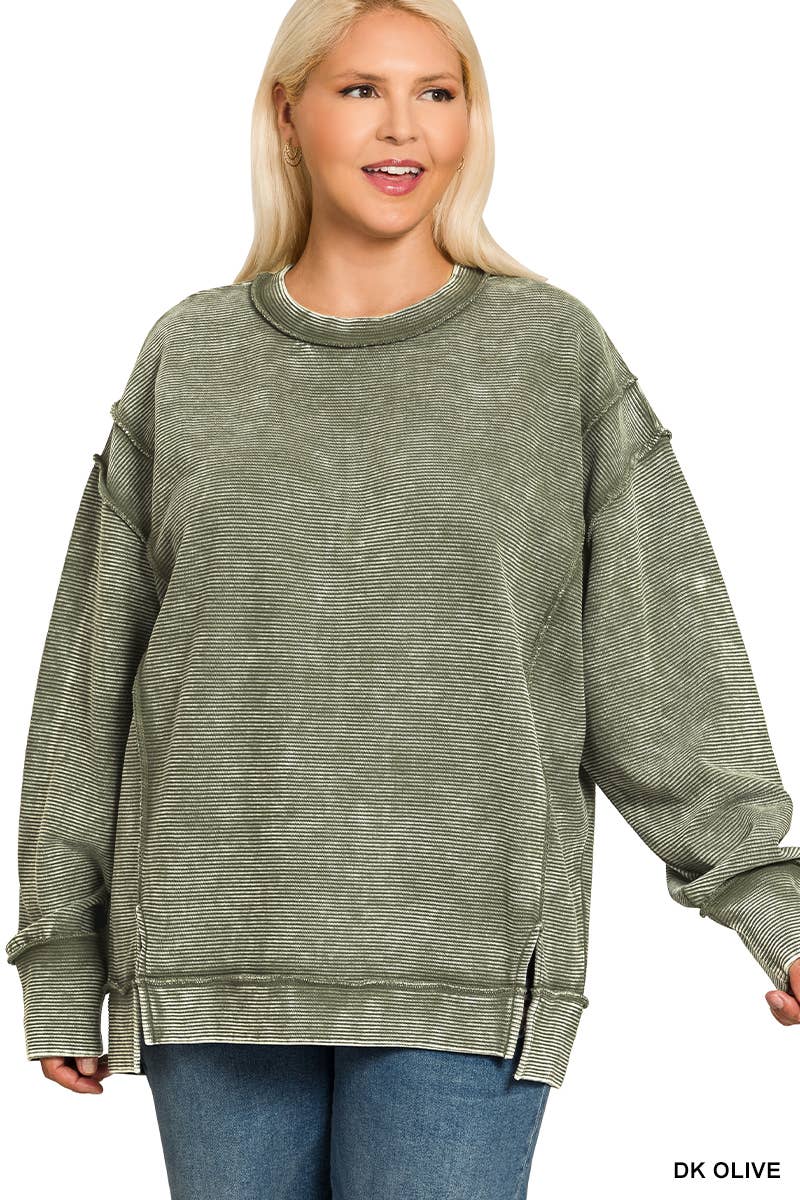 42POPS - Wholesale Sweatshirt - Women's - .._ 0815 Plus Acid Washed Exposed Seam Sweatshirt SI-286139