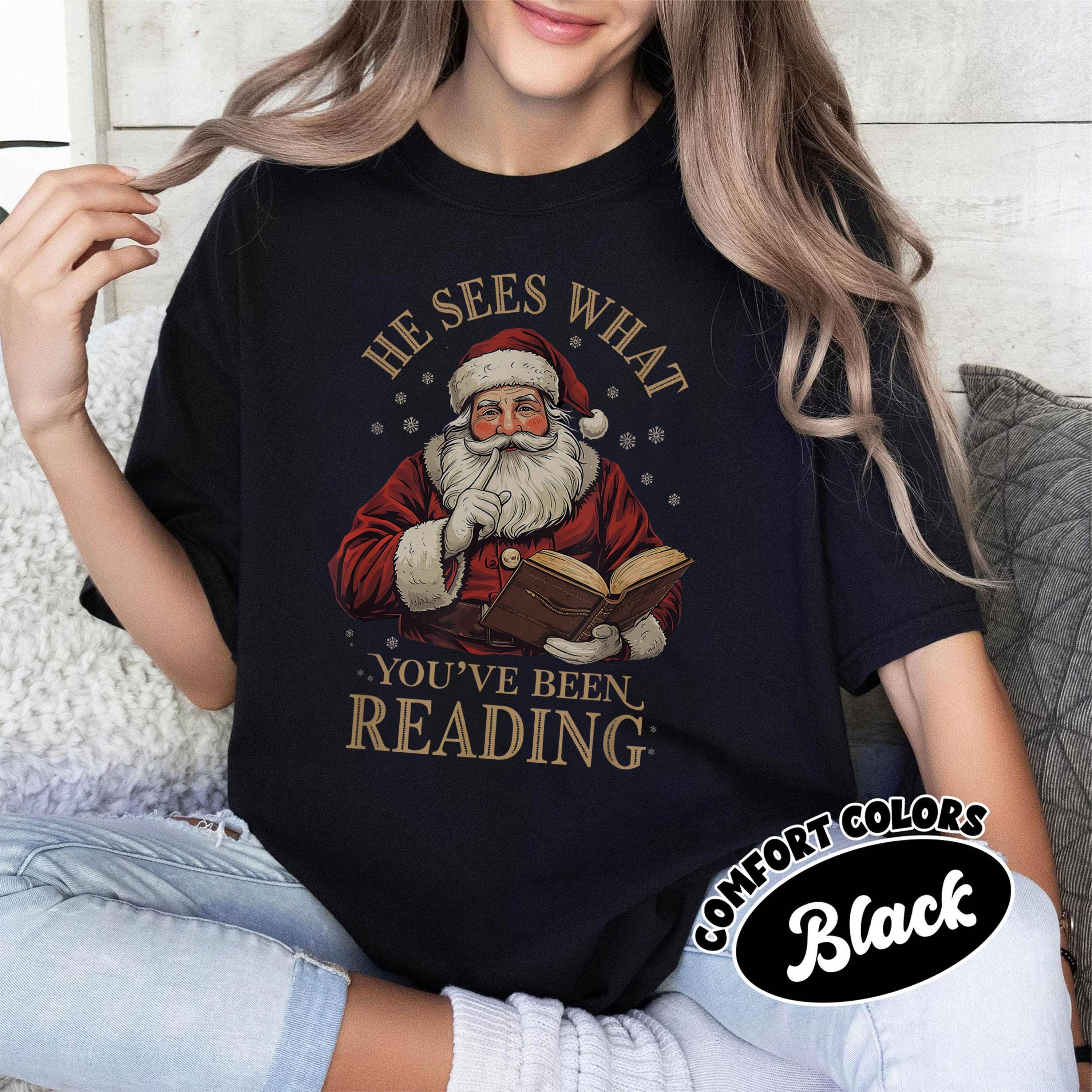 Glaime – wholesale T-shirt (graphic) – women's – Funny Bookish Christmas Santa Comfort Colors Sweater & Tee2