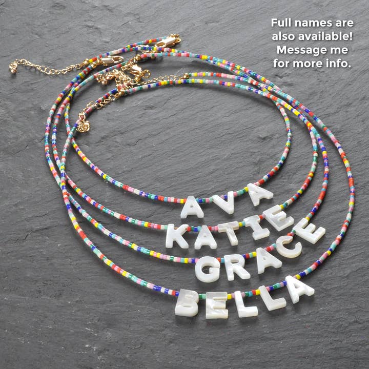 Libby & Smee - Wholesale Beaded/Pearl Necklace - Initial Letter Mother-of-Pearl Beaded Necklaces4