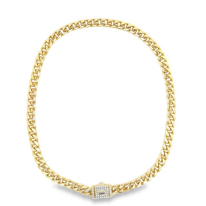 7 mm tyk kubansk kæde med CZ-lås (F101) for engroshandel hos MIA Jewelry