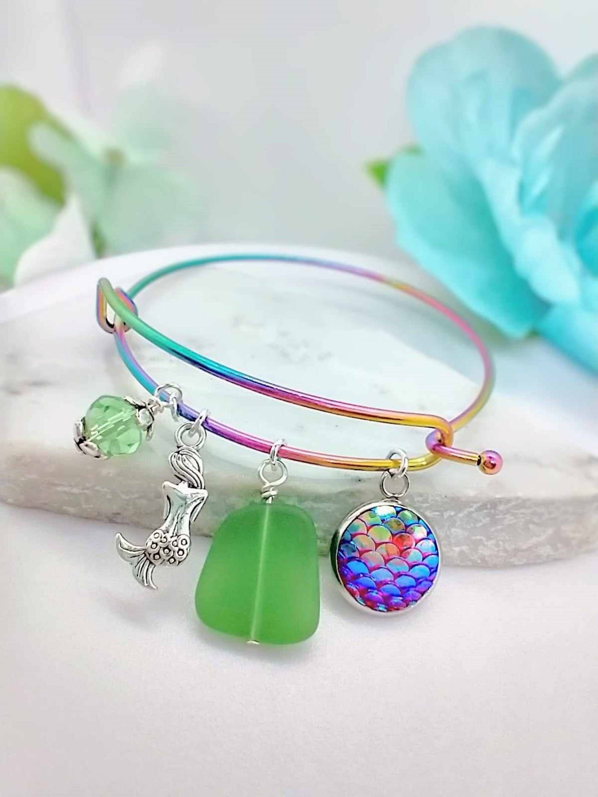 Bad Apple Designs - Wholesale Charm/dangle bracelet - Mermaid Sea Glass Bangle Bracelet: Beach Charm Jewelry