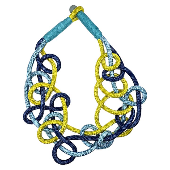 Narratives The Line - Wholesale Woven Necklace - Blue & Yellow Mix Knotted Rope Necklace