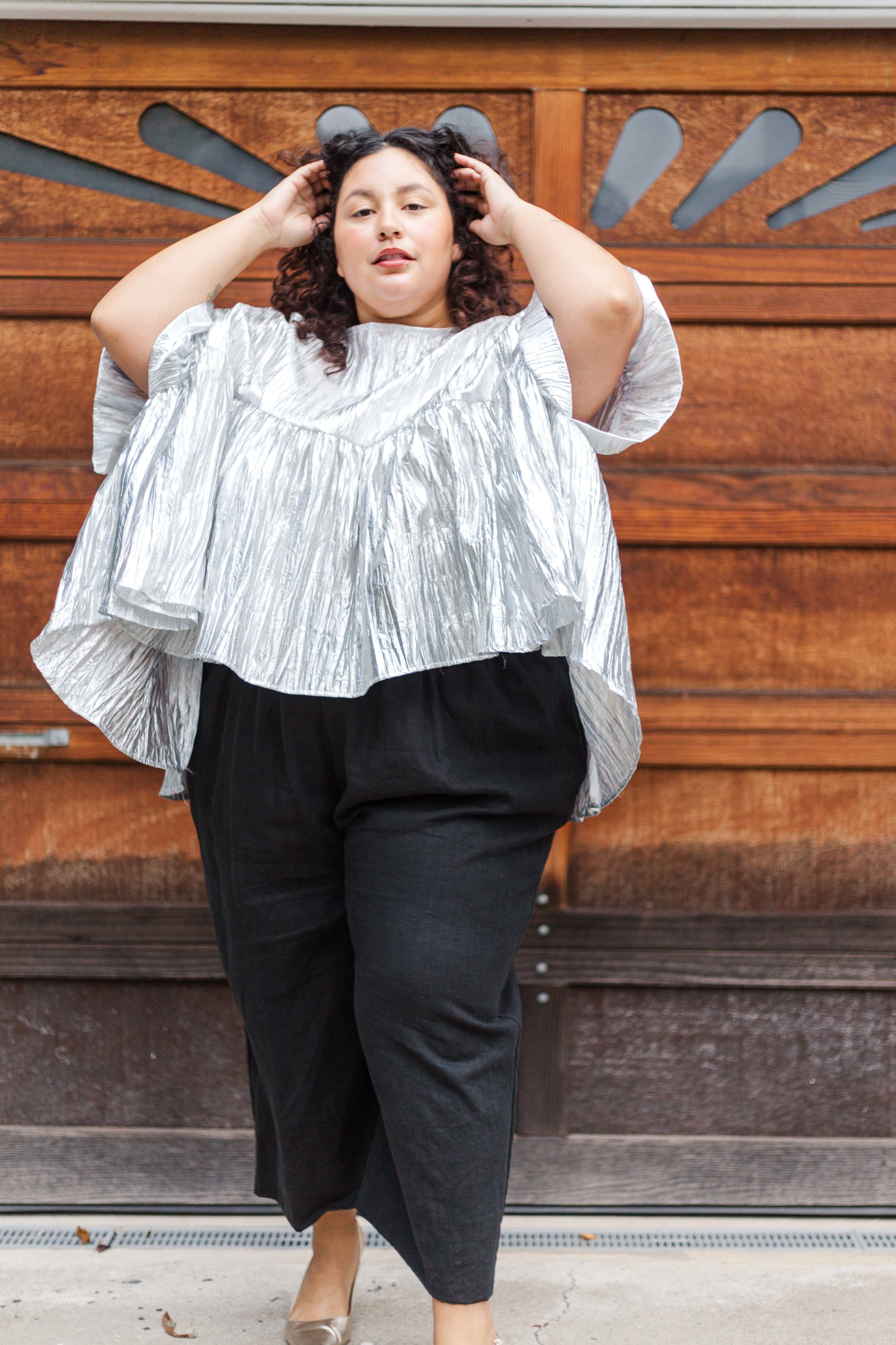 Nettle Studios - Wholesale Blouse - Women's - Size-Inclusive Plus Size Womens Silver Metallic Gathered Top7