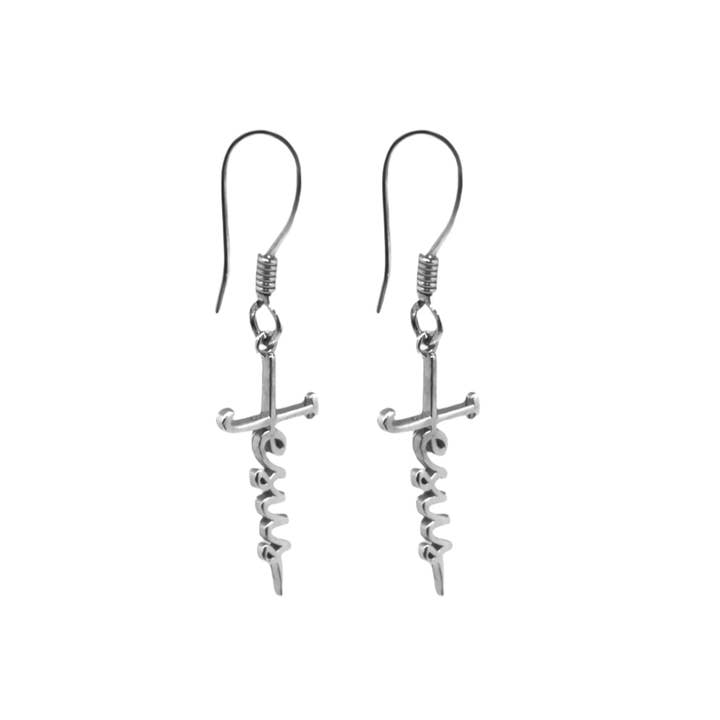 Atlanta Jewelers Supply - Wholesale Dangle Earrings - Sterling Silver "Jesus" Cursive Cross Earrings