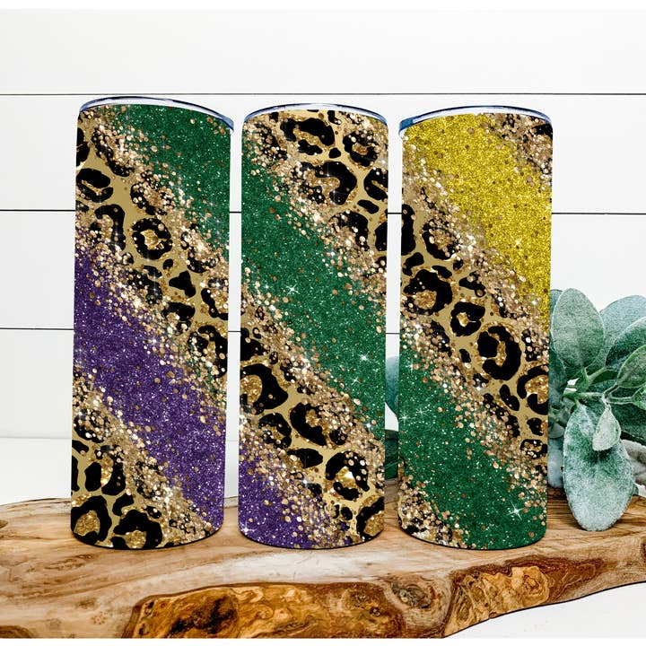 Gobelet Mardi Gras Léopard, Gobelet Skinny 20 oz DECOETUMBLE pour la vente par DecoExchange