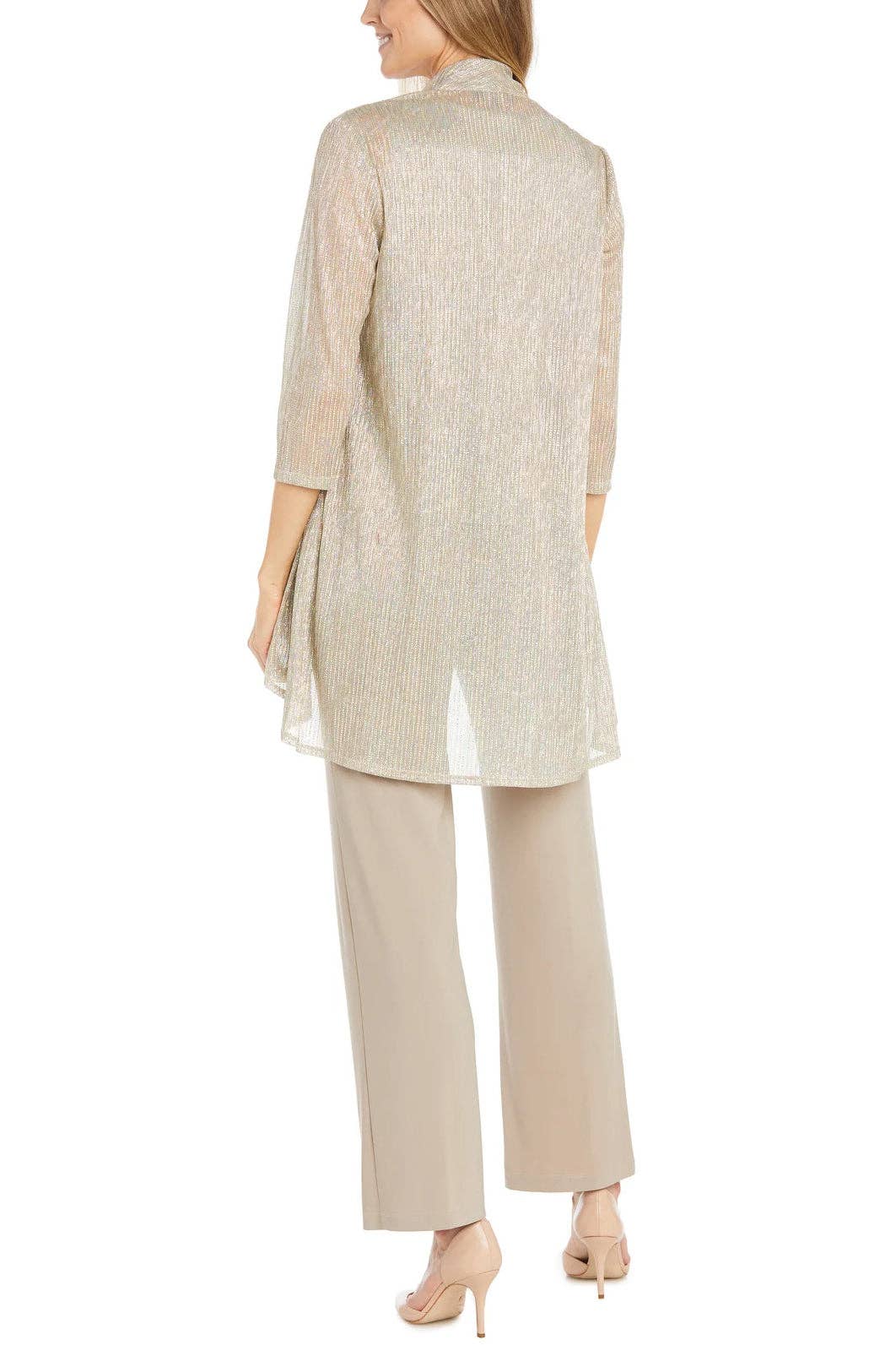 Immediate Apparel - Wholesale Suit Set - Women's - R&M Richards Scoop Neck Sleeveless Top 3/4 Sleeve Jacket Relaxed Straight Trousers Pantsuit with Necklace (Plus Size)2