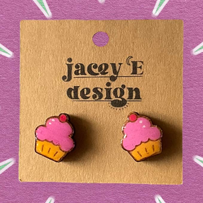 Cherry Cupcakes Dainty Painted Studs for wholesale by Jacey e Design
