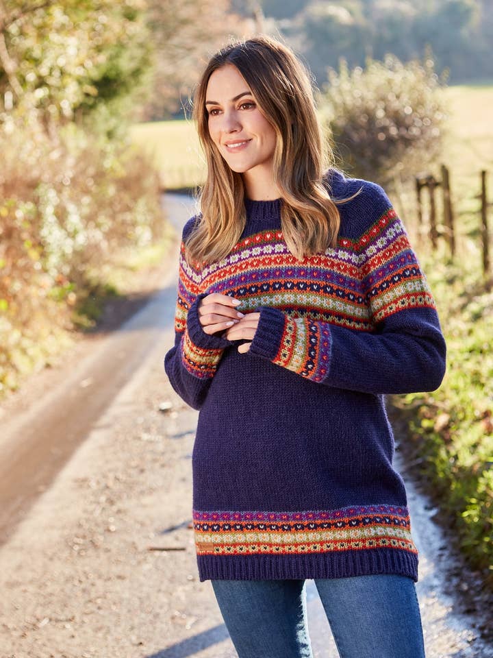 Colorado Kvinders Mørkeblå Fair Isle Striktrøje til Alle Sæsoner for engroshandel hos Pachamama Ltd