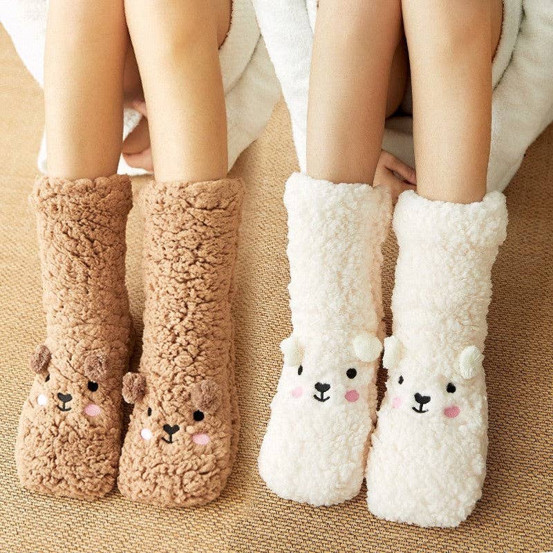 OceanusSwim - Wholesale Socks - Women's - Adults Cute Cartoon Bear Coral Fleece Thick Warm Homewear Socks2