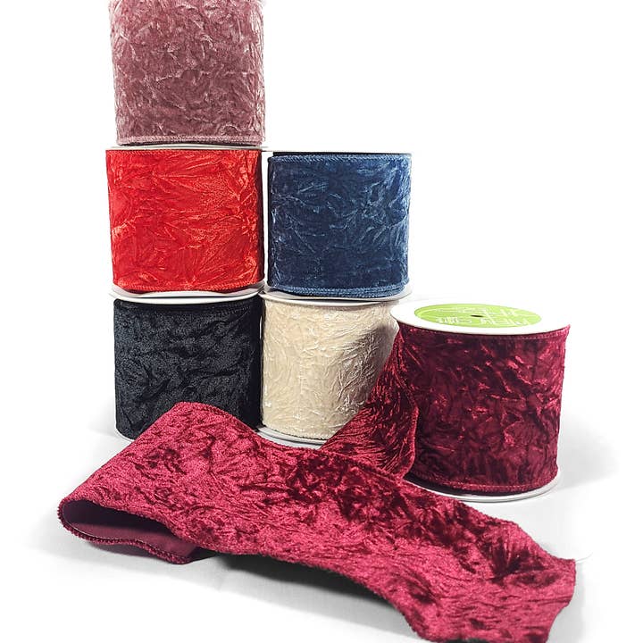 May Arts Ribbon - Wholesale Ribbon - Gift Wrapping - 4" Slate Blue Crushed Velvet Ribbon (Wired)