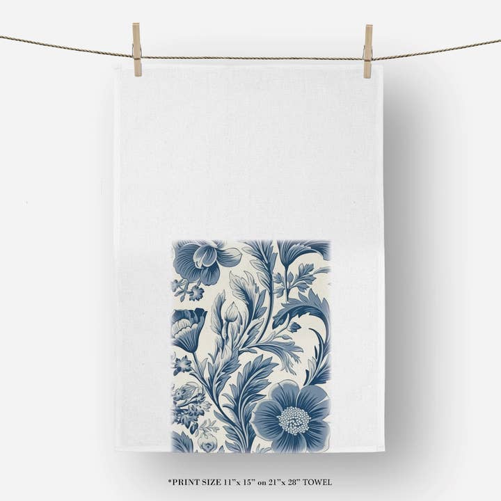 Porter Lane Home - Wholesale Tea Towel - Blue Floral Wallpaper Tea Towel