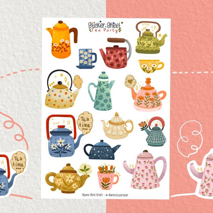 Sticker Sheet Tea Party - Bullet Journal klistermærker - Planner for engroshandel hos Split Moon Studios