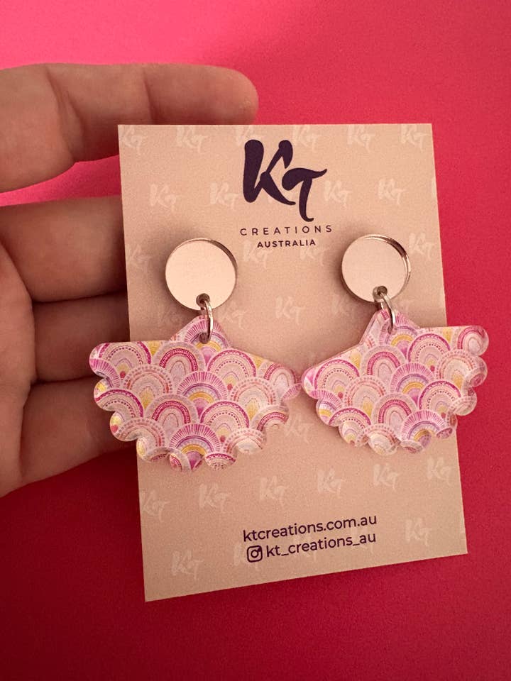 Pink Watercolour rainbow Acrylic dangles for wholesale by KT Creations Australia