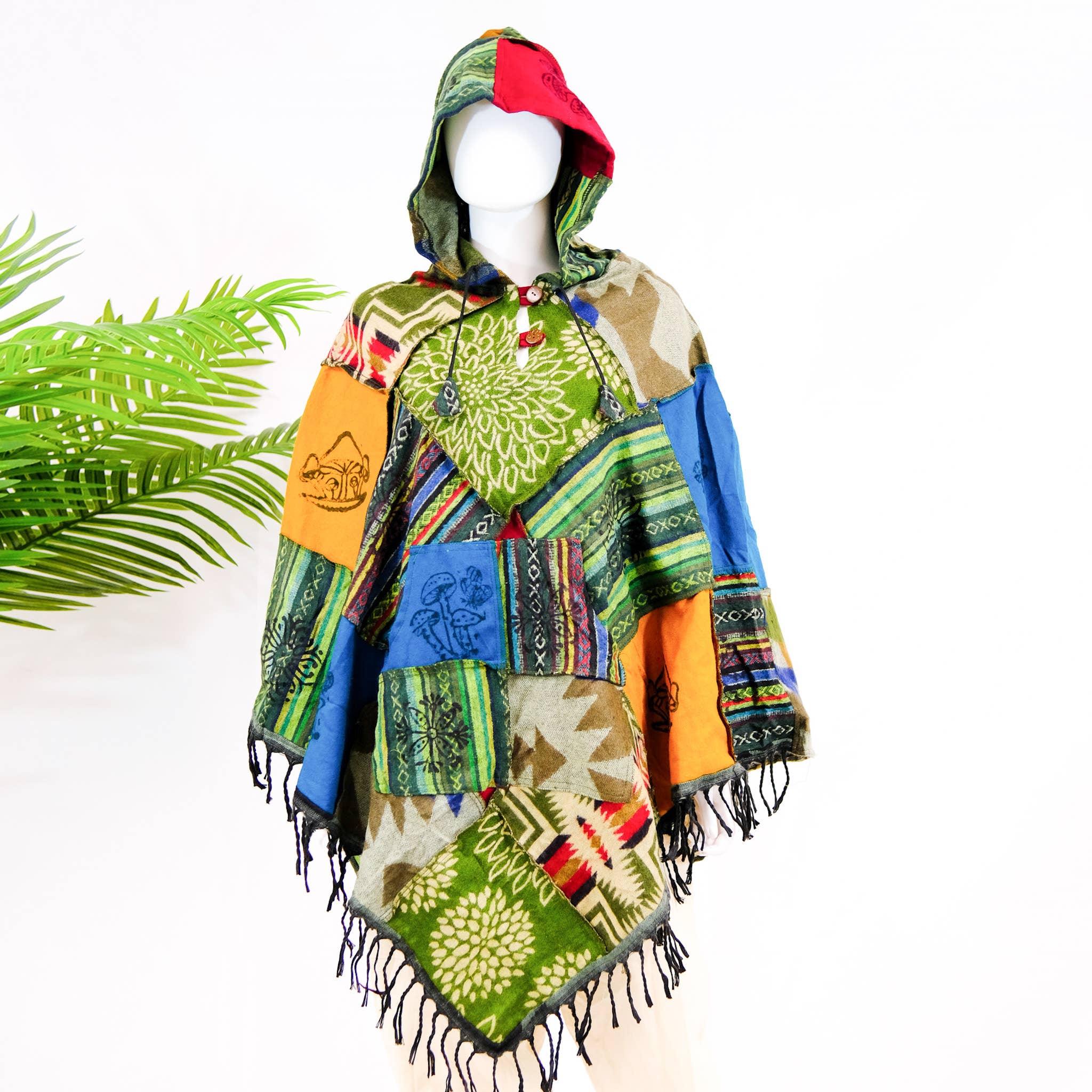Karma Nepal Crafts - Wholesale Poncho - Unisex - Patchwork Wool Unisex Fall/Winter Ponchos0
