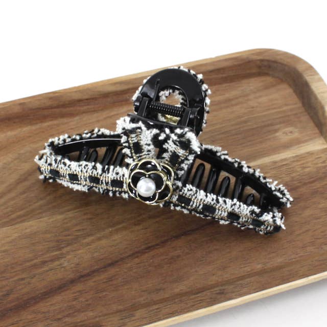 Fermaglio per capelli a forma di fiore di dalia in tessuto tweed HR25100 per la vendita all'ingrosso da parte di Pretty Persuasions