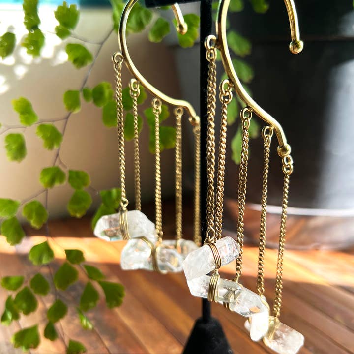 Ragavon - Venta al por mayor Pendientes ear cuff - Pendientes de cuarzo con forma de candelabro para colgar detrás de la oreja2