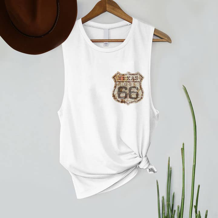 Texas 66 Road Sign Graphic Women's Jersey Tank Top for wholesale by PINK NABI