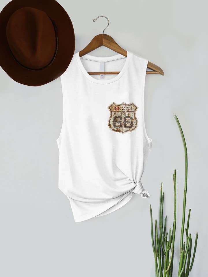 Camisola de Alças Feminina com Gráfico de Sinal de Estrada Texas 66 por atacado de PINK NABI