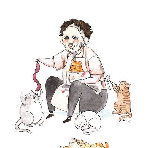 Stupid Animal Shop - Wholesale Art Print - Texas Chainsaw Meowssacre - Leatherface with Cats Print0