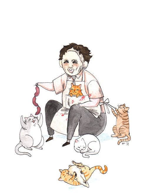 Texas Chainsaw Meowssacre - Leatherface med katttryck för wholesale av Stupid Animal Shop