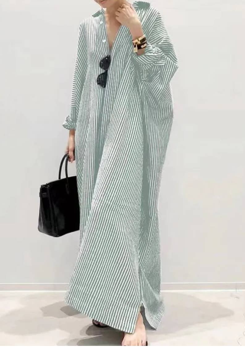 Serenity Collective - Wholesale Dress - Women's - Stripe Shirt Maxi Dress5