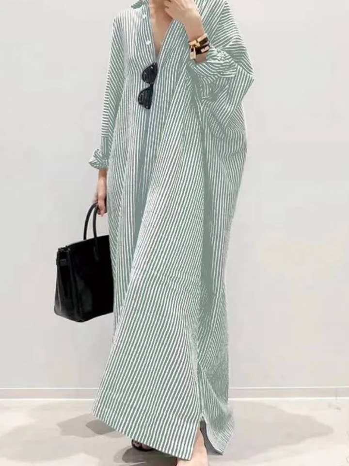 Serenity Collective - Wholesale Dress - Women's - Stripe Shirt Maxi Dress5