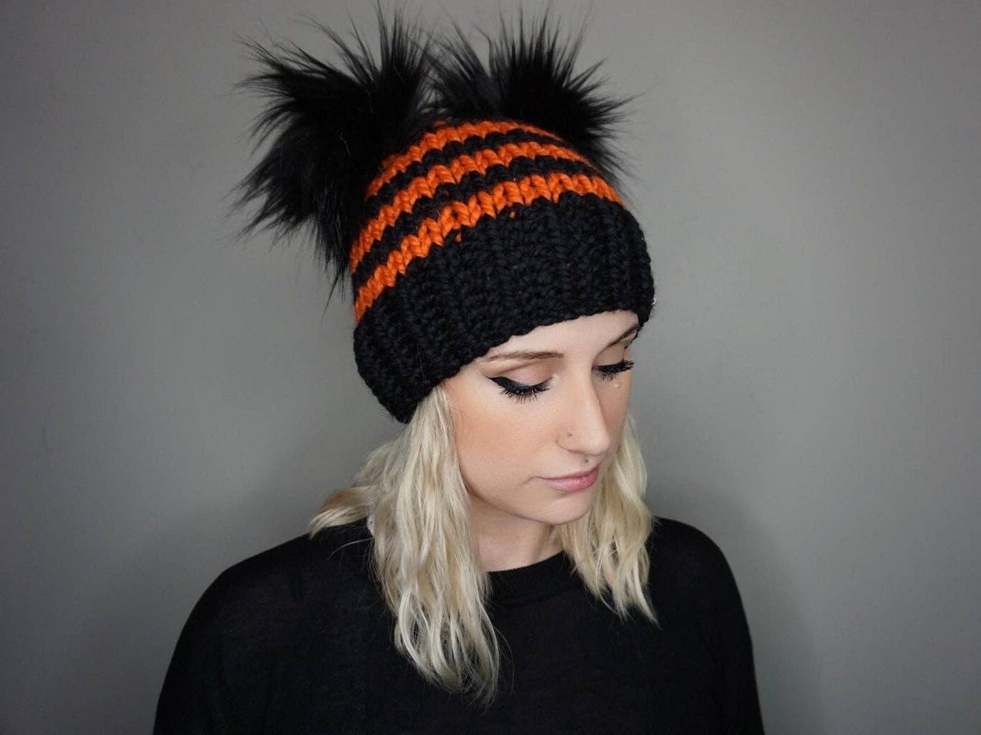Charlie & Luna Co. - Wholesale Beanie - Unisex - The Halloween Striped Double Pom Beanie- Fall 2025 knit hat1
