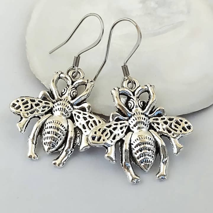 Silver Bee Earrings, Nature Earrings for wholesale by Piccadilly Pendants