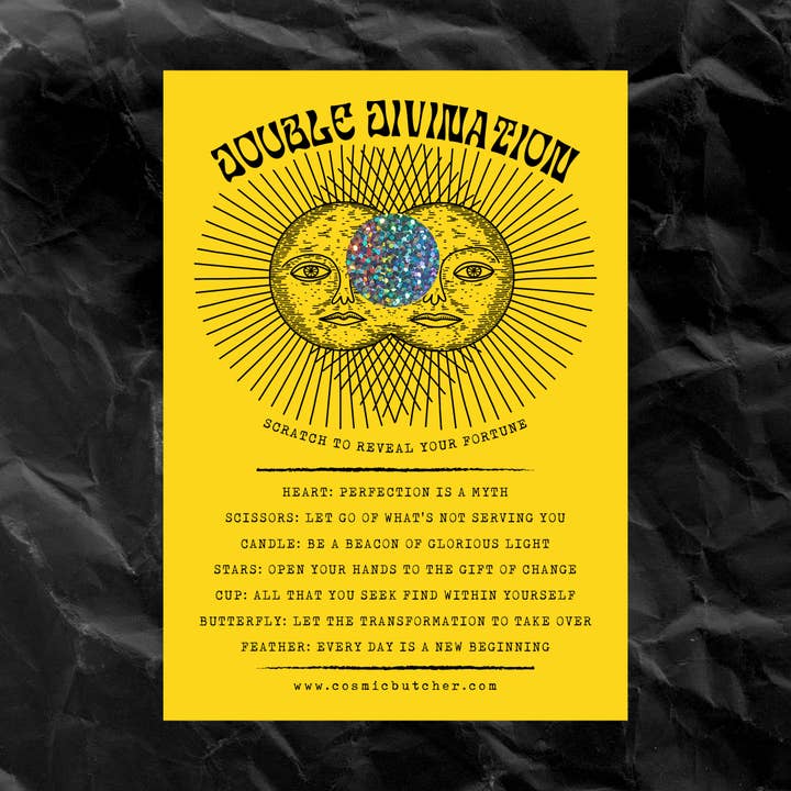 Cosmic Butcher - Venta al por mayor Tarjeta postal - Postal de afirmación y positividad de Divination Sun Scratch Off