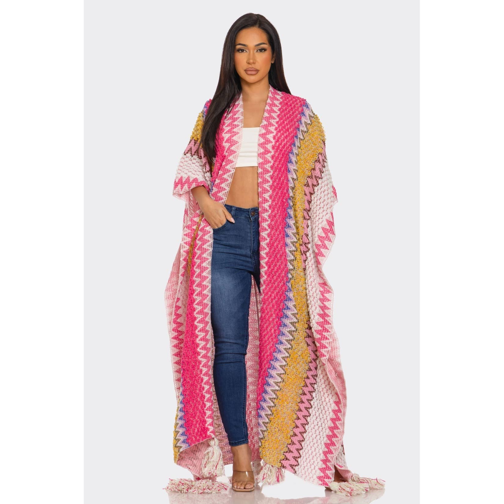 HiteJeans - Vente Cardigan – femme - Cardigan poncho long multicolore14