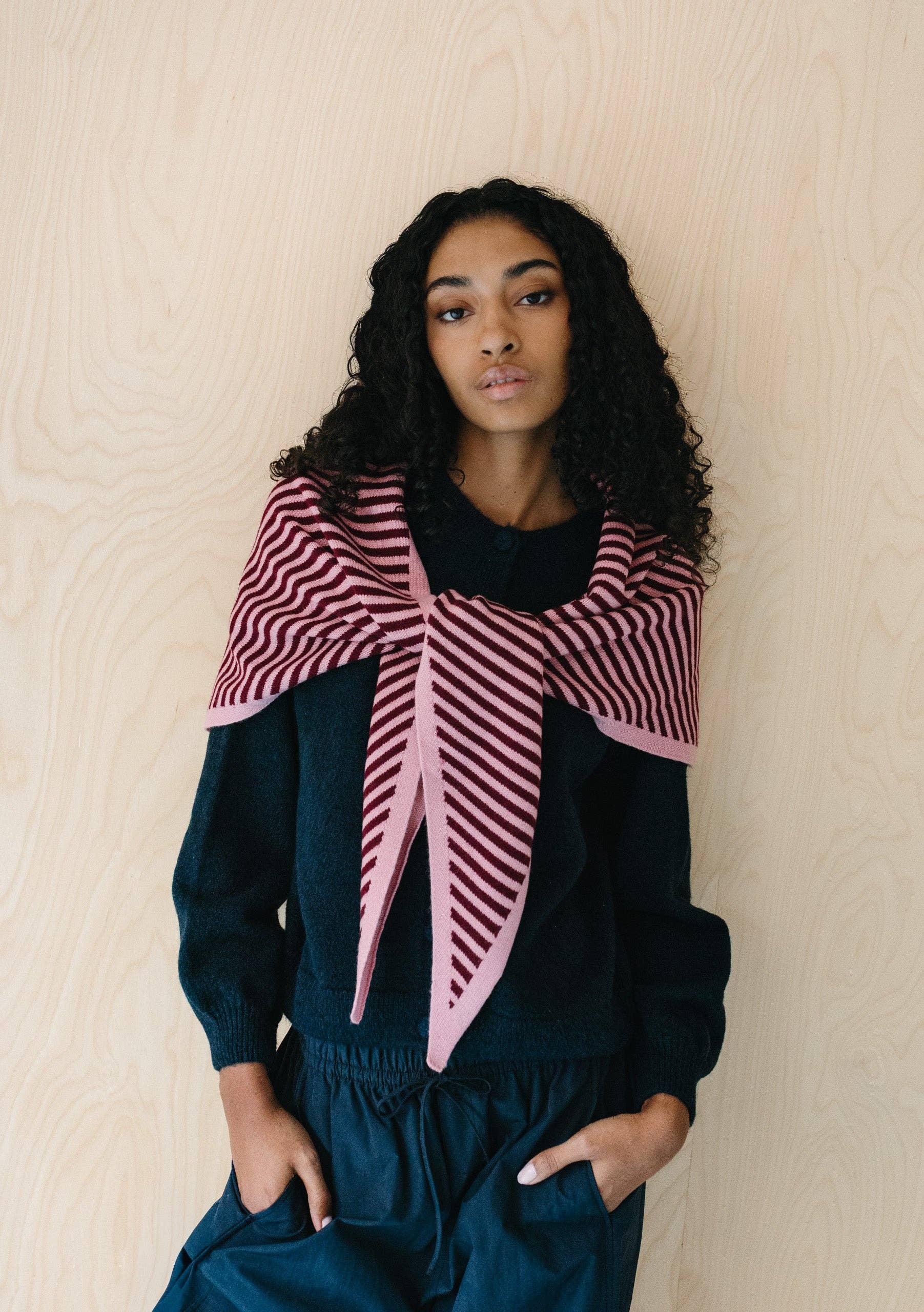 TBCo – wholesale Scarf – Women's – Large Merino Triangle Scarf in Pink Stripe0