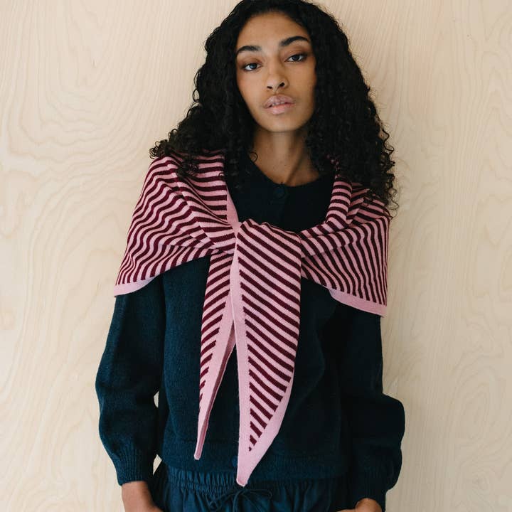 TBCo – wholesale Scarf – Women's – Large Merino Triangle Scarf in Pink Stripe