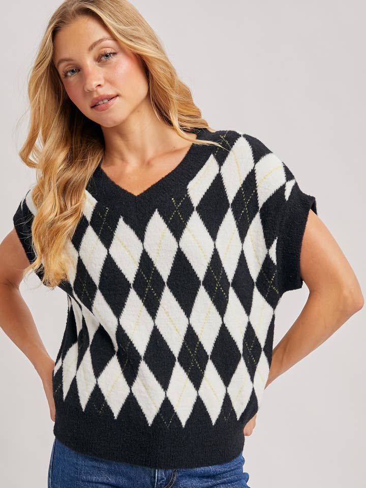 ARGYLE KNIT SWEATER TOP for wholesale by Bluivy