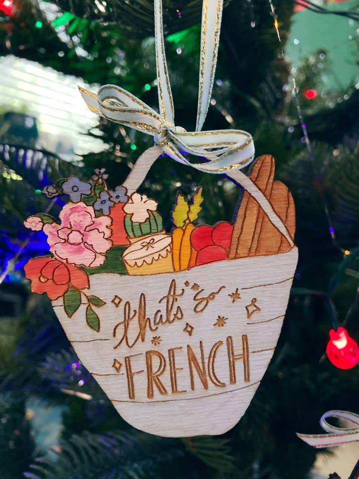 Ornamento de Madeira em Forma de Saco Francês de Mercado de Agricultores por atacado de Pink Puddle Studio