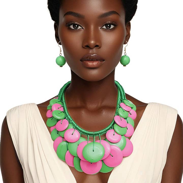 AKA Sorority Dramatische Lange Koord Schijf Ketting Set voor wholesale door PinktownUSA