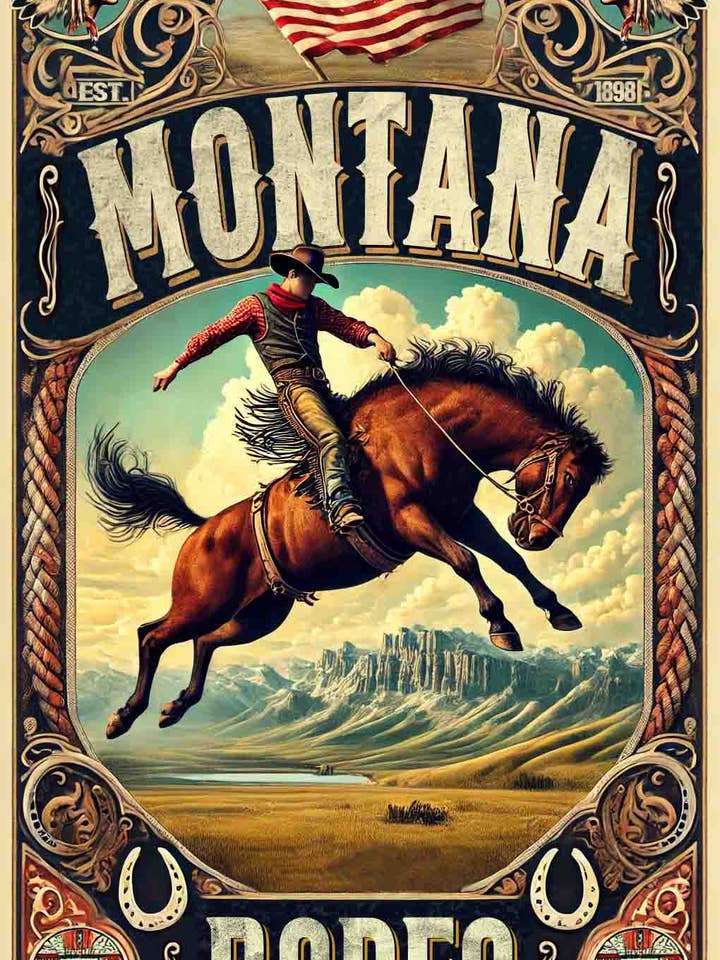 Montana Rodeo Poster - Art Print / Wall Art / Western Decor for wholesale by Black Market Art
