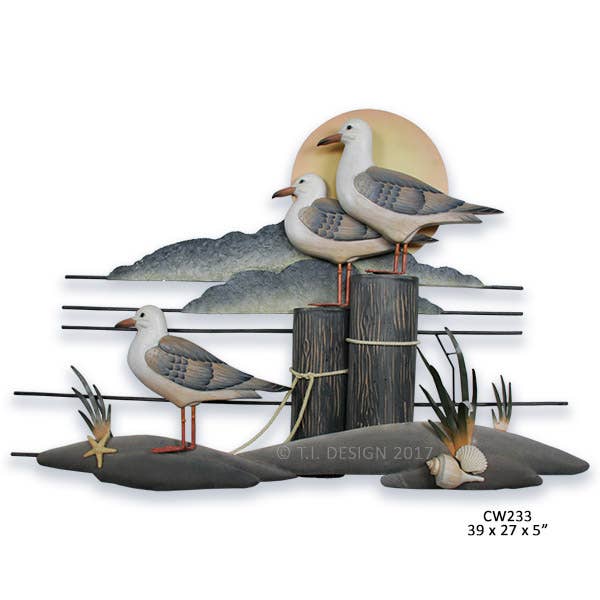 Seagull Trio Wooden Sculpture with Resin Shells for wholesale by T.I. Design