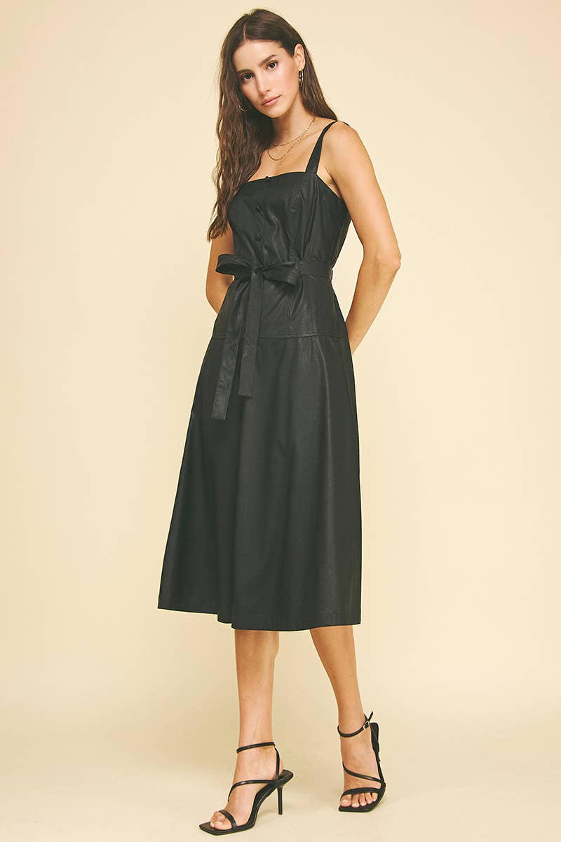 PINCH - Wholesale Dress - Women's - PU LEATHER BUTTON DETAILED MIDI DRESS - 6234D4