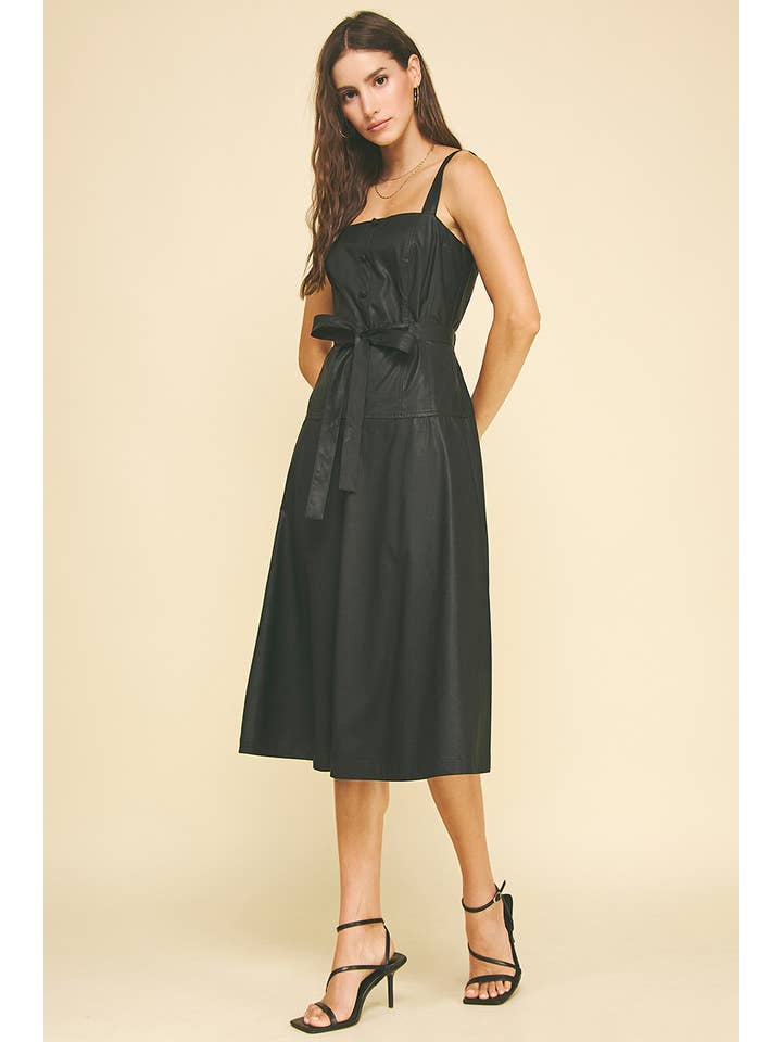 PINCH - Wholesale Dress - Women's - PU LEATHER BUTTON DETAILED MIDI DRESS - 6234D4