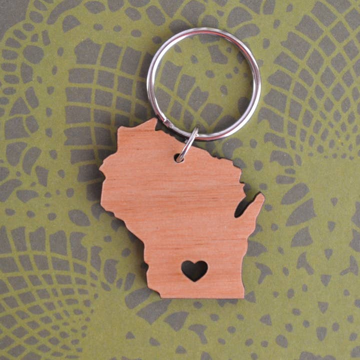 Madison Wisconsin Love Wood Keychain - Bulk Options for wholesale by The Brassy Explorer