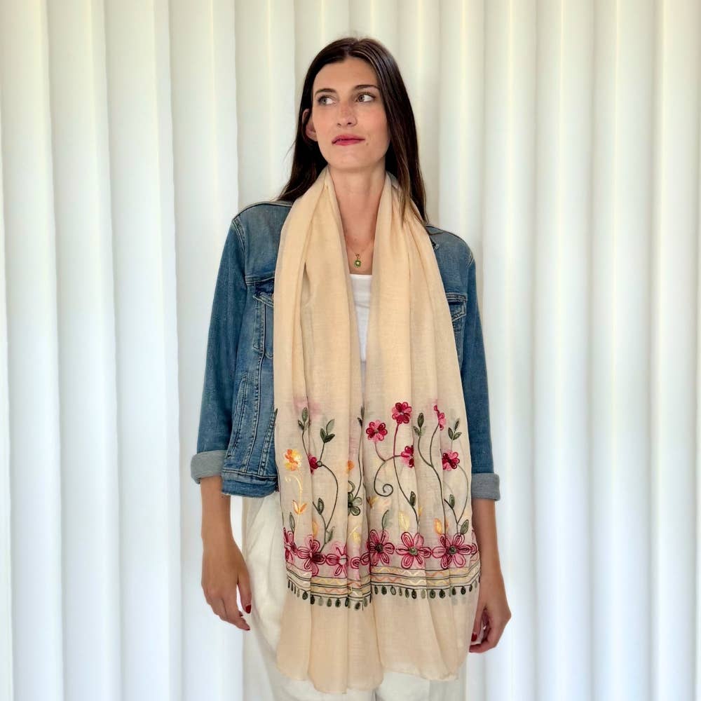 Humble Hilo – Engroshandel Tørklæde - Dame – Humble Hilo Broderet tørklæde/sjal med blomster70