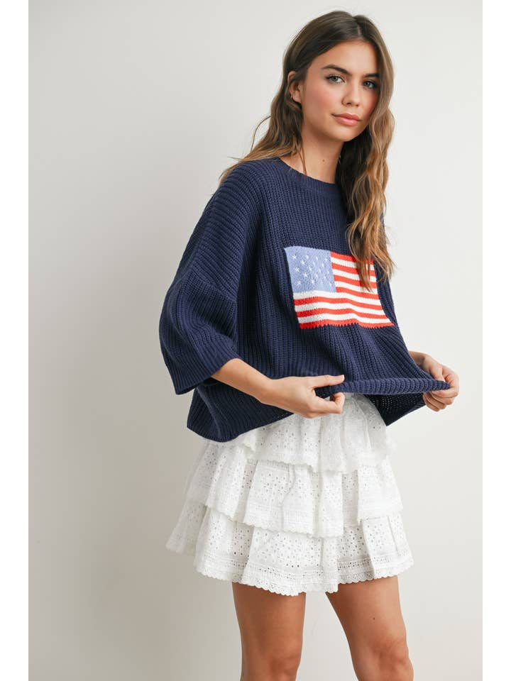 BUTTERMELON – Pulôver - Mulher por atacado – Suéter de tricô com estampa de bandeira - BMW76916