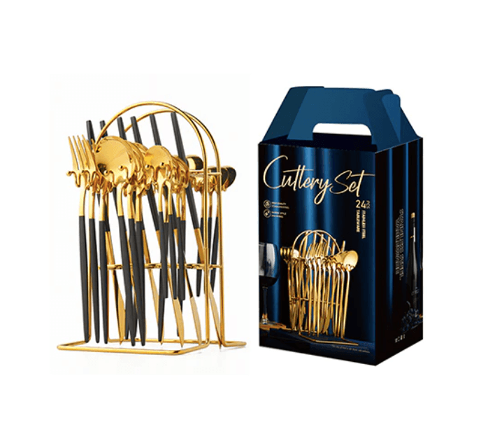 Homerely (We Cover All Import Duties) – Engroshandel Skærebestik sæt – 24-delt bestiksæt i rustfrit stål med opbevaringsstativ1