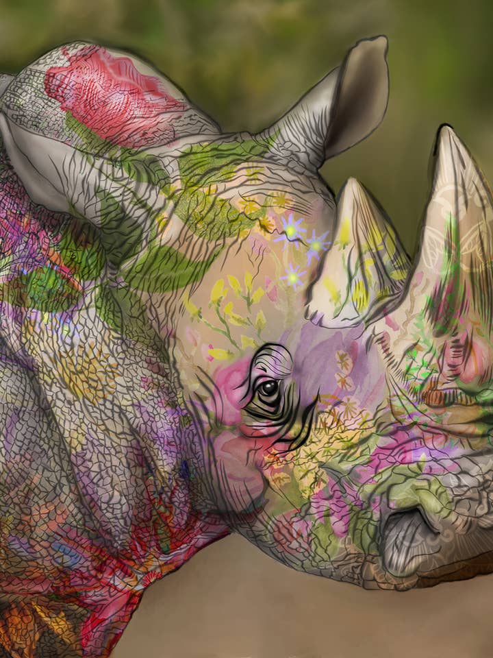 Extinct White Rhino Fine Art Print - Giclee Art Reproduction for wholesale by Starlene Designs