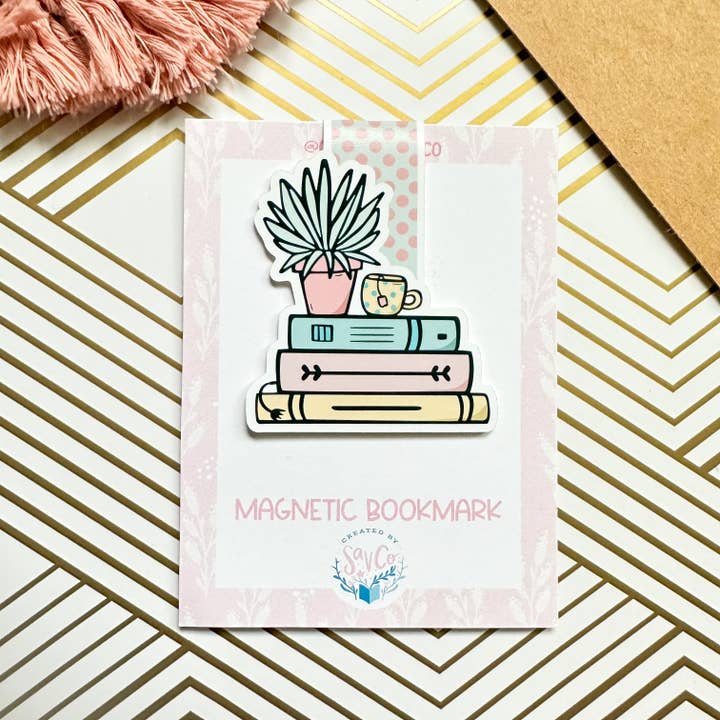 Floral Books and Tea Cute Magnetic Bookmark - Bookish for wholesale by Created by Sav Co