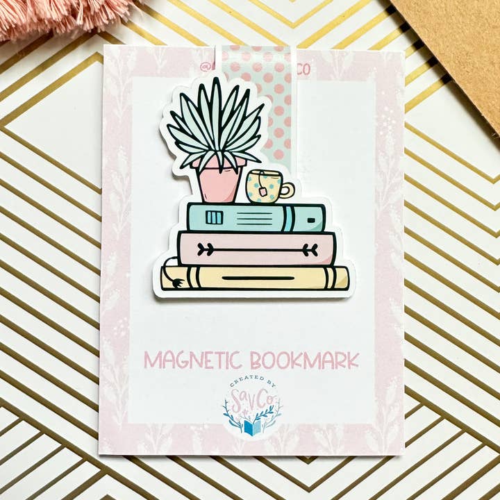 Floral Books and Tea Cute Magnetic Bookmark - Bookish for wholesale by Created by Sav Co