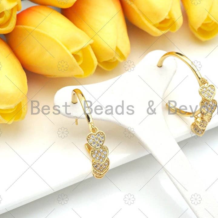 CZ Heart Hoop Earrings, Sku#LD83 for wholesale by BestBeads&Beyond
